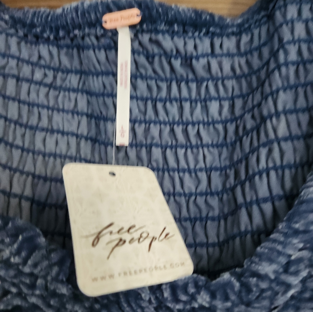 NWT Free People Farrier Velvet mini dress harbor blue Color Size L - Picture 6 of 7
